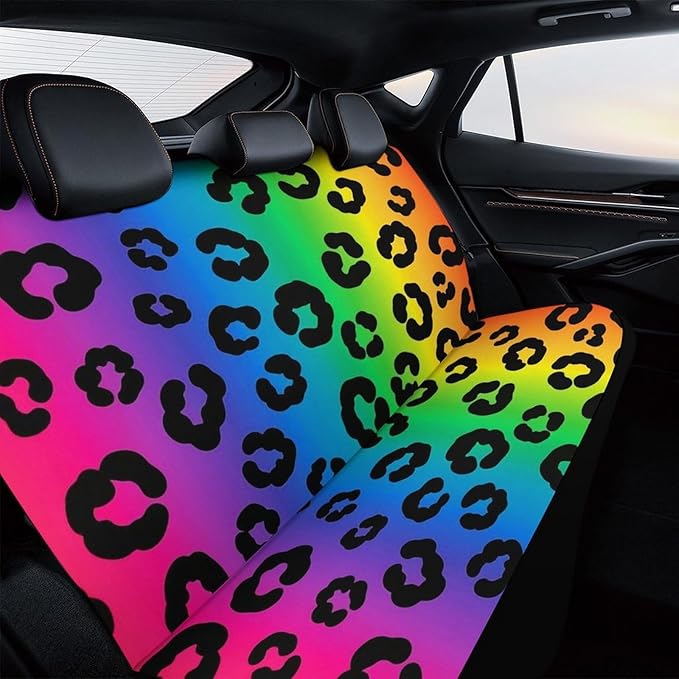 Women's Universal Fit Auto Soft Back Seat Cover, Fashion Decor Car Seat Cover Padded Rear Bench for Trucks SUV Compatible with Rainbow Cheetah Skin Leopard Print