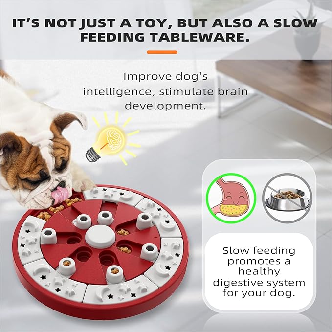 Dog Puzzle Toy Dogs Brain Mental Stimulation Mentally Stimulating Puzzles Feeder Toys Puppy Treat Food Dispenser Advanced Level 2 in 1 Game for Small/Medium/Large Aggressive Chewers Breed Red A