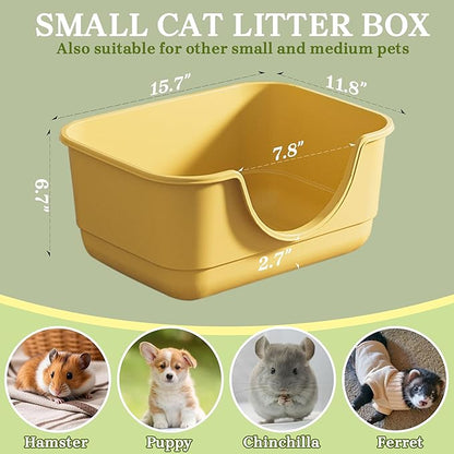 Low Entry Small Litter Box for Kittens, Kitty Plastic Litter Boxes, Open Top, Anti-Splash High Sided Litter Tray Pan for Medium Pets, Puppy, Easy to Clean, 15.7" L*11.8" W*6.7" H (Yellow)