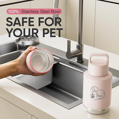 Dog Mom Gift, Insulated Dog Water Bottle with Travel Bowl, Women Christmas, Birthday for DogLover, Portable Water Bottle Dispenser, Accessories for Car, Camping, Outdoor, Detachable (DogMom-PalePink)