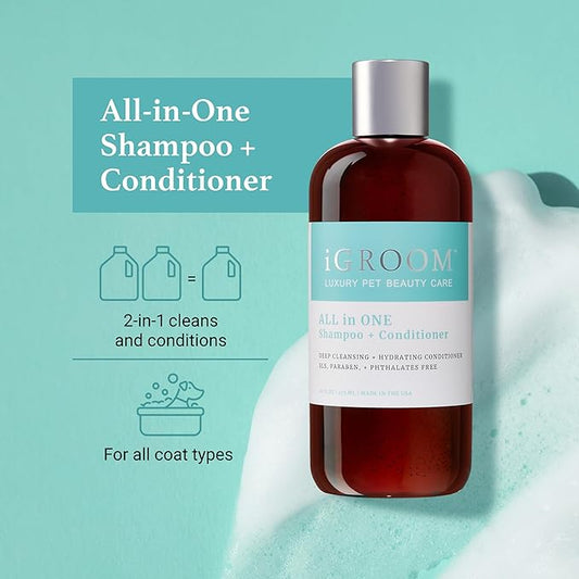 iGroom All-in-One Dog Shampoo + Conditioner, Luxury Pet Beauty Care, Deep Clean All Coat Types, Hydrate and Condition Coat, Made in the USA, 16 oz