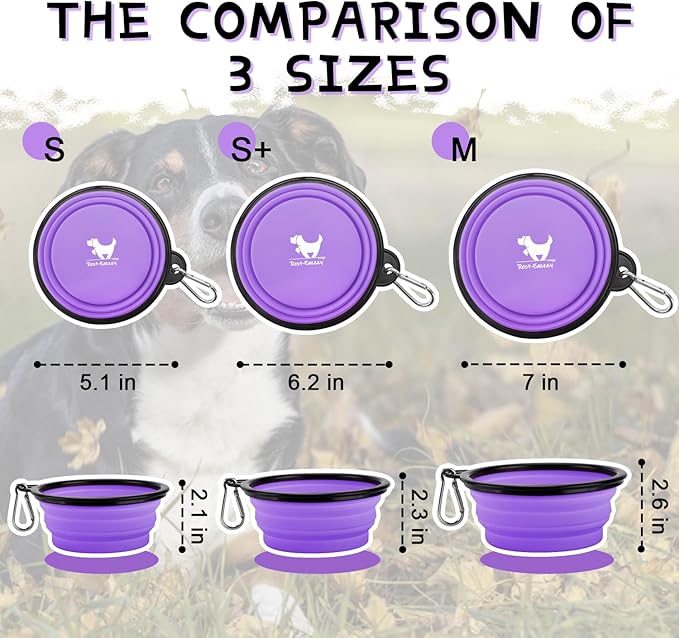 Collapsible Dog Bowls for Travel, 2-Pack Dog Portable Water Bowl for Dogs Cats Pet Foldable Feeding Watering Dish for Traveling Camping with Carabiners, BPA Free (Purple&Pink, Medium (Pack of 2))