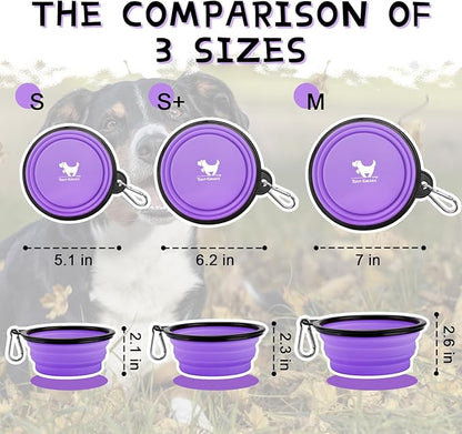 Collapsible Dog Bowls for Travel, 2-Pack Dog Portable Water Bowl for Dogs Cats Pet Foldable Feeding Watering Dish for Traveling Camping with Carabiners, BPA Free (Purple&Pink, Medium (Pack of 2))