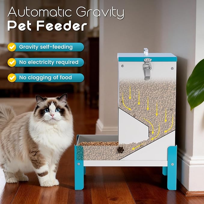 Automatic Dog Feeder 10L Auto Cat Feeder with Stand Gravity Dog Food Dispenser with A Detachable Feeding Tray, Galvanized Pet Feeding Station for Dogs & Cats (10L)