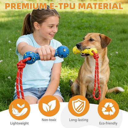 KOOLTAIL Floating Dog Pool Toys, Tough Interactive Water Fetch Bumpers with Durable Rope for Small Medium Large Dogs, 2 Pack Bright Dog Chew Toys Summer Outdoor Training Teething, Yellow&Blue