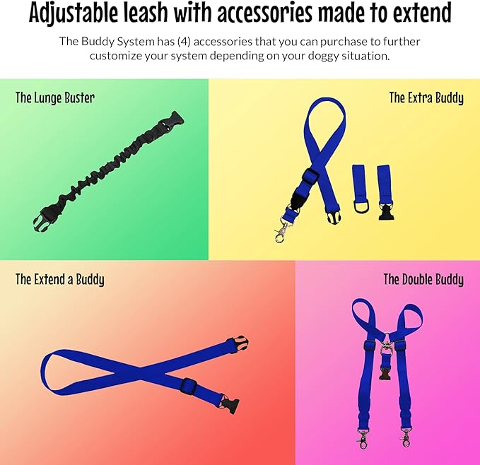 The Buddy System Hands Free Dog Leash, Adjustable Leash for Running, Jogging, Training and Service Dogs, Great for Small, Medium and Large Dogs, Made in USA (Royal Blue, X-Large Belt (33"- 60" Waist))