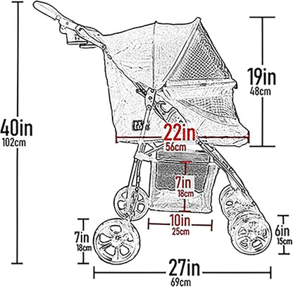 Pet Gear No-Zip Happy Trails Lite Pet Stroller for Cats/Dogs, Zipperless Entry, Easy Fold with Removable Liner, Safety Tether, Storage Basket + Cup Holder, 4 Colors