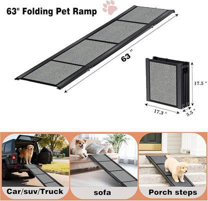 63" Long &17" Wide Heavy Duty & Portable Dog Ramp, Folding Pet Ramp for Large Dogs up to 250LBS, Non-Slip Car Ramp for SUV, Truck Easy Loading