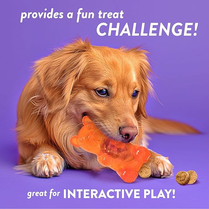 Spunky pup Spunky Bear Interactive Dog Toys with Treats Included - Treat-Holding Puzzle for Boredom & Stimulation - Peanut Butter Flavor - Dishwasher Safe - Assorted Neon Colors- Large