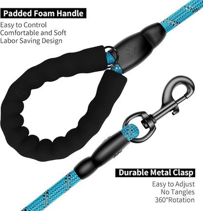 Heavy Duty Dog Leash for Large Medium Small Breed Dogs, Reflective Rope Dog leashes with Comfortable Handle,4/5/6 FT Pet Puppy Leash for Night Walking with Poop Bag Holder,Sky Blue,1/2 inch