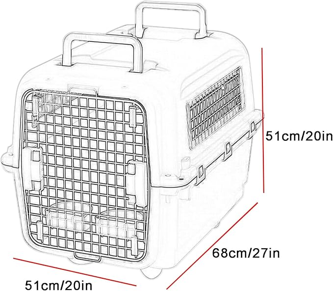 Rolling Plastic Cat Cages, Metal Wire Door Travel Dog Crate, Animal Cage with Packing Board and Hanging Bowl, Portable and Sturdy for Travel(51cm/20in)