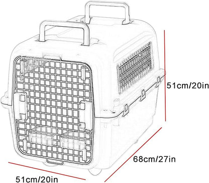 Rolling Plastic Cat Cages, Metal Wire Door Travel Dog Crate, Animal Cage with Packing Board and Hanging Bowl, Portable and Sturdy for Travel(51cm/20in)