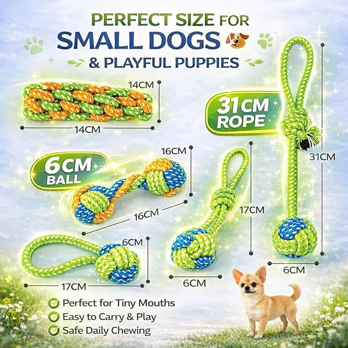 6 Pack Rope Toys for Dogs, Dental Cleaning, Teething Relief for Puppies, Boredom Reduction,Cotton Dog Teething Toys for Instinctual Play (Basket not Included)