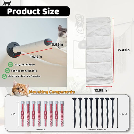 Cat Hammock Wall Mounted, 35.43 x 12.99 inch Wall Mounted Cat Shelves, Metal Brackets Cats Beds for Sleeping, Playing, Climbing and Resting Stabilized Wall Furniture for Large Cats or Kitty