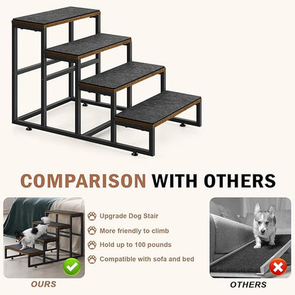 Dog Stairs for Small Dogs, 4 Steps Pet Stairs for High Bed and Couch Sofa, Non-Slip Dog Stairs for Small Dogs, Older or Injured Pet, Industrial Brown