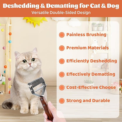 Pet Brush for Dematting & Deshedding, Professional Cat Grooming Brush, Dog Grooming Brushes with Wood Handle, Shedding Comb for Indoor Cats & Long Haired Cat Dog Pet