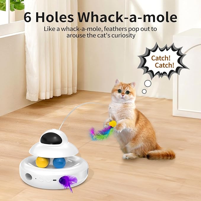 Interactive Cat Toys for Indoor Cats,4-in-1 Automatic Kitten Toy with Laser, Fluttering Butterfly, Moving Feather & Track Balls, USB Rechargeable Self-Play Electronic Toy for Kittens & Adults