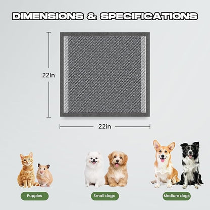 Charcoal Puppy Pads 100 Counts,22"x22" Dog Pee Pads Small Disposable Activated Carbon Super Absorbent Full Edge-Wrapping Pee Pads Odor-Control Training Pads for Doggie Cats Rabbits