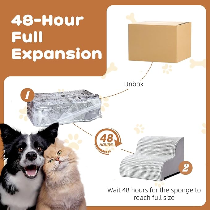 Makigued Dog Stairs for Small Dogs and Cats, 12" H 2 Steps Pet Steps Ramp for High Bed, Couch, Sofa, Waterproof Pet Stairs with Removable Washable Cover, Non-Slip Bottom, Light Gray