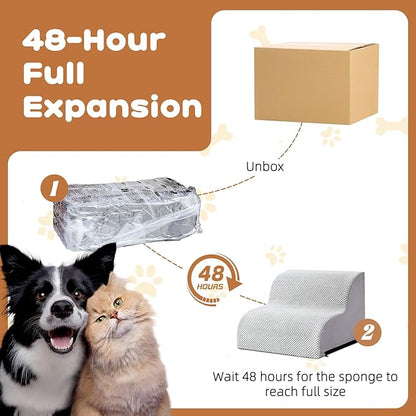 Makigued Dog Stairs for Small Dogs and Cats, 12" H 2 Steps Pet Steps Ramp for High Bed, Couch, Sofa, Waterproof Pet Stairs with Removable Washable Cover, Non-Slip Bottom, Light Gray