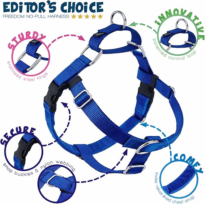 2 Hounds Design Freedom No Pull Dog Harness, Adjustable Harness, Easy Walking & Comfortable Control, Fits Small, Medium & Large Dogs, Solid Colors, Made in USA, 5/8" SM, Royal Blue