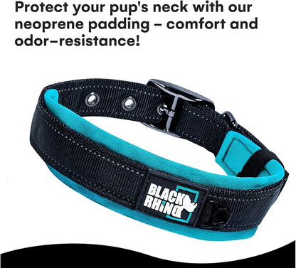 Black Rhino XL Dog Collar - Heavy Duty Adjustable Tactical Dog Collar with Reflective Stitching - 23"-27" Ultra-Soft Neoprene Padded and Weatherproof - Comfortable for Active Dogs - Red and Black