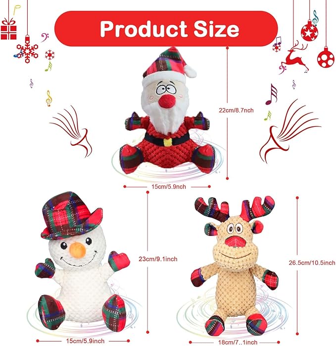 3 Pack Dog Christmas Squeak Toys, Plush Squeaky Medium & Small Dog Chew Toys, Stuffed Squeaky Toys for Dogs Puppy - Funny Cute Dog for Dog Birthday