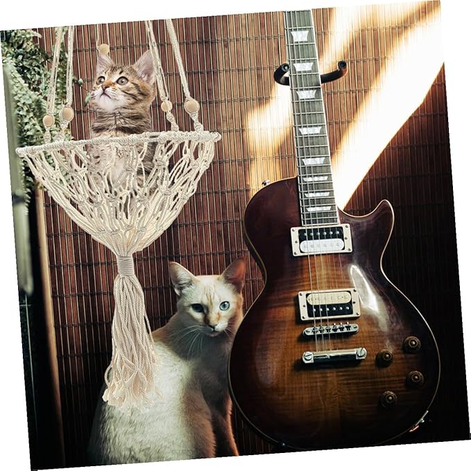 Kichvoe Bohemian Woven Hanging Cat Hammock Wear-Resistant 40cm Pet Nest for Indoor Cats to 30lbs Decorative Kitten Accessory