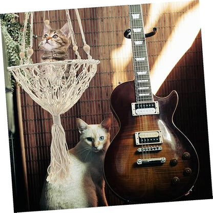 Kichvoe Bohemian Woven Hanging Cat Hammock Wear-Resistant 40cm Pet Nest for Indoor Cats to 30lbs Decorative Kitten Accessory