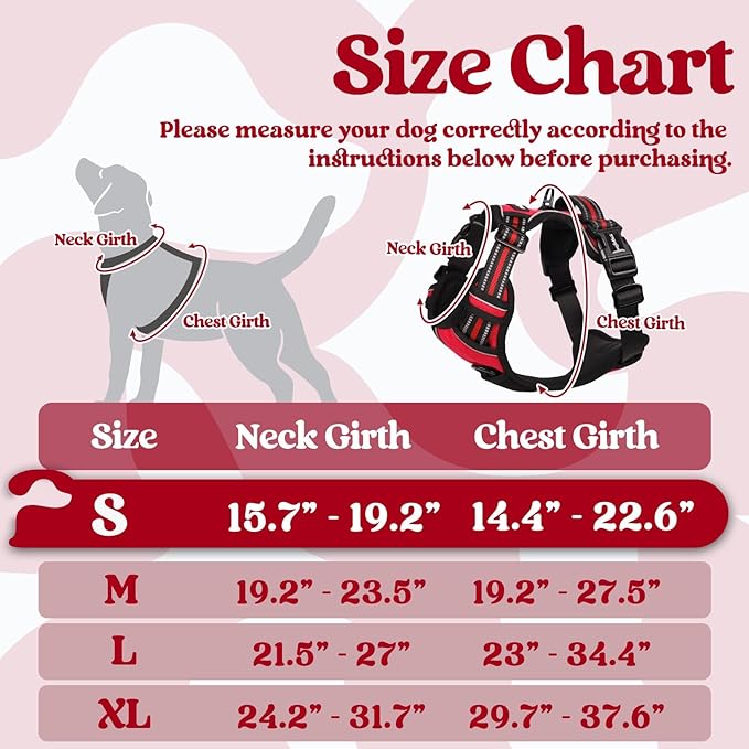 rabbitgoo Dog Harness Small Sized, No Pull Pet Harness with 3 Buckles, Adjustable Soft Padded Vest with Control Handle, Walking Reflective Pet Vest for Small Dogs, Red, S