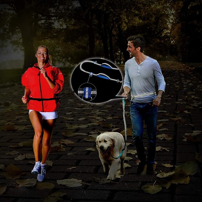 JESPET Hands Free Dog Leash for Running, Walking, Hiking Jogging for Medium & Large Dogs up to 150lbs, Durable Dual Handle Waist Leash with Reflective Bungee and Adjustable Waist (Black)