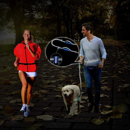 JESPET Hands Free Dog Leash for Running, Walking, Hiking Jogging for Medium & Large Dogs up to 150lbs, Durable Dual Handle Waist Leash with Reflective Bungee and Adjustable Waist (Black)