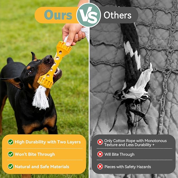 Indestructible Dog Toys for Aggressive Chewers, Rubber Rope Dog Chew Toys for Teething for Medium/Large Dogs, Interactive Dog Toys to Keep Them Busy Outdoors, Cream Flavor, Yellow/White