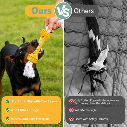 Indestructible Dog Toys for Aggressive Chewers, Rubber Rope Dog Chew Toys for Teething for Medium/Large Dogs, Interactive Dog Toys to Keep Them Busy Outdoors, Cream Flavor, Yellow/White