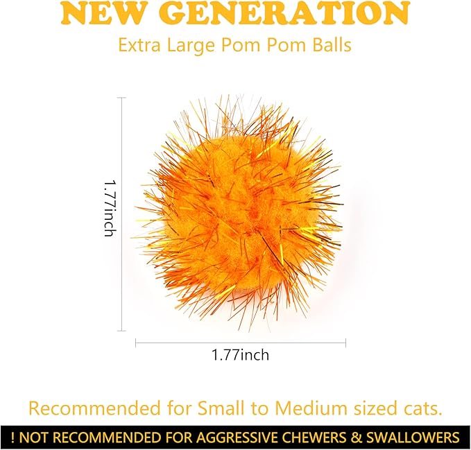 CABAX 1.8'' Assorted Color Sparkle Balls, Tinsel Pom Poms Puff Balls Glitter for Cat Kittens Toys DIY Christmas, 20 Pcs