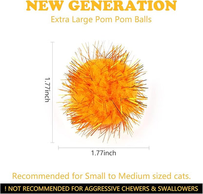 CABAX 1.8'' Assorted Color Sparkle Balls, Tinsel Pom Poms Puff Balls Glitter for Cat Kittens Toys DIY Christmas, 20 Pcs