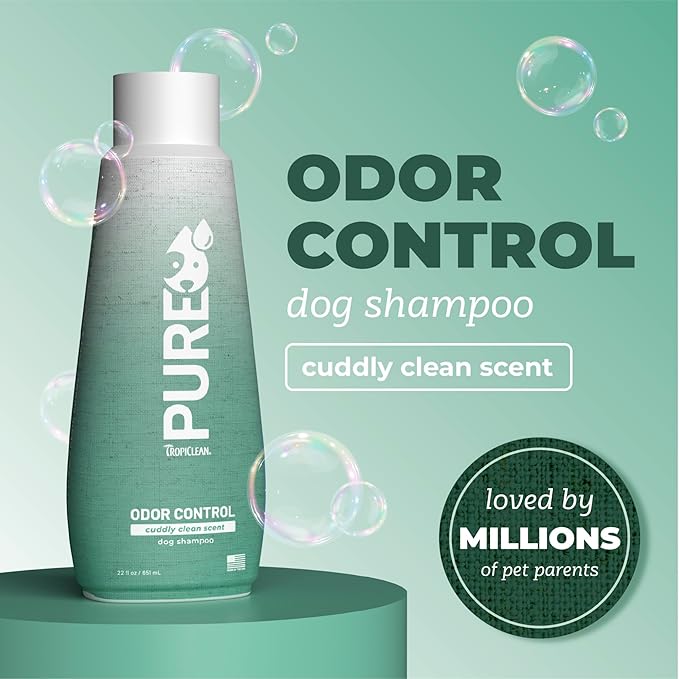 TropiClean Pure Odor Control Dog Shampoo, Perfect Deodorizing Dog Shampoo for Smelly Dogs, Tropical Papaya Scent, Made in USA, Puppy Safe, 22 oz.