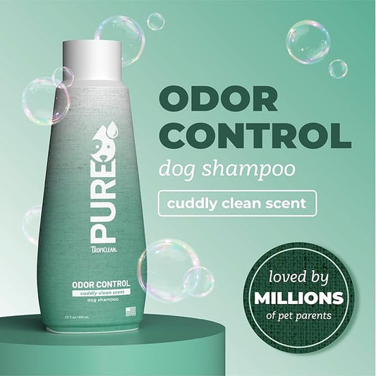TropiClean Pure Odor Control Dog Shampoo, Perfect Deodorizing Dog Shampoo for Smelly Dogs, Tropical Papaya Scent, Made in USA, Puppy Safe, 22 oz.
