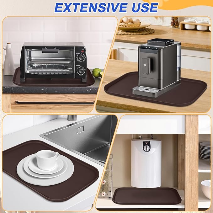 Silicone Pet Feeding Mat with Raised Edge for Food and Water, Dog Bowl Mats, Cat Bowls Placemat with High Lip for Floor Waterproof, Rubber Tray for Cats and Dogs 19 x 12 x0.7 Dark Brown