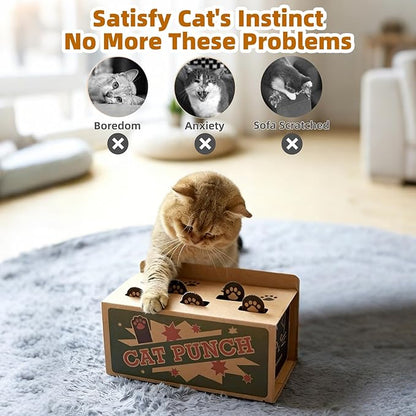 Interactive Cat Toys for Indoor Cats Enrichment Toys for Bored Indoor Adult Cats Scratching&Hunting, Kittens Supplies, DIY Cardboard Whack A Mole Cat Toy Box, Gifts for Cat Lovers