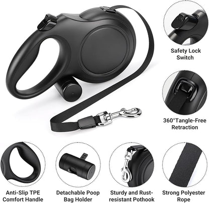 Segarty 26 Ft Walking Lead with Poop Bag Holder for Dogs 66 lbs - 110 lbs, 360°Tangle-Free Leash with Anti-Slip Handle & One-Handed Brake Pause Lock, 8m Retractable Leash for Dog Pets Outside Activity