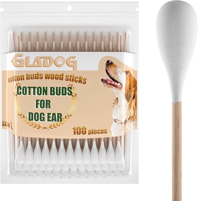 GLADOG 6 Inch Professional Large Cotton Buds for Dogs, Specially Designed Dog Cotton Buds with Wood Handle, Large Means Safe