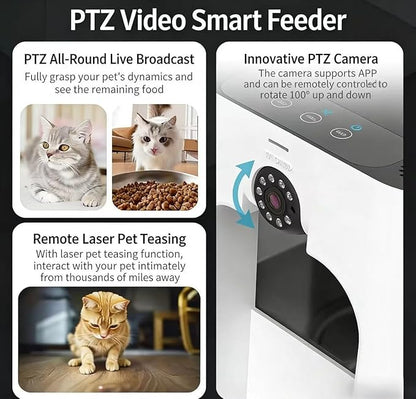 Automatic Smart Feeder with Laser Toy & Pet Camera - WiFi Cat Feeder & Dog Feeder with 2-Way Audio, Night Vision, App Control, Voice Recording, Portion Control, Easy Clean - for Cats & Dogs