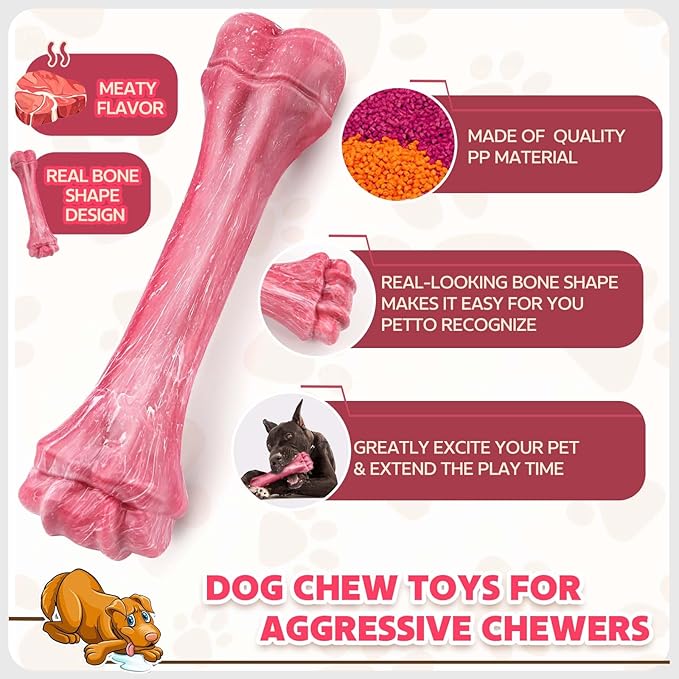 Dog Toys for Aggressive Chewers, Indestructible Dog Bones for Aggressive Chewers, Tough Dog Chew Toy for Heavy Duty Dogs, Big Dog Teething Toys with Durable Nylon for Large/Medium Breed Puppies