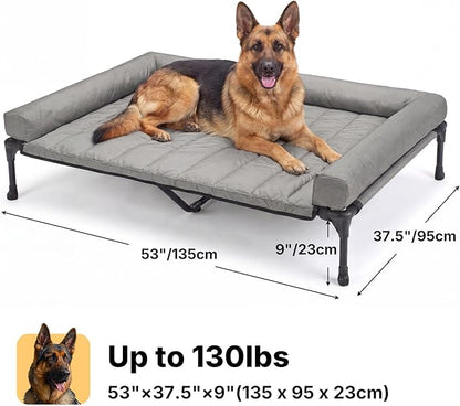 Veehoo Cooling Elevated Dog Bed Add Removable Waterproof Bolster Cushion Mat, Raised Pet Cot with Breathable Teslin Mesh, No-Slip Feet, Dog Couch Bed for Indoor Outdoor, 53 inches, Grey