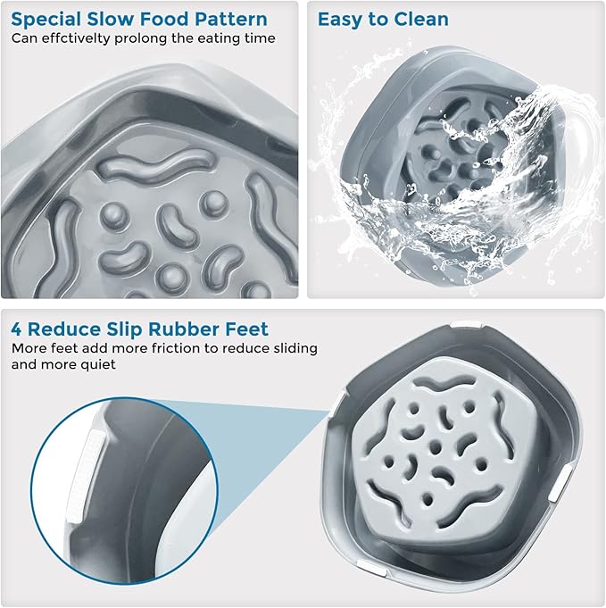 VANNON Slow Feeder Dog Bowls Non Slip Puppy Bowl Durable Dog Puzzle Feeder Bloat Stop Food Bowls for Puppy and Small Dogs, BPA Free, 2 Cups, Grey