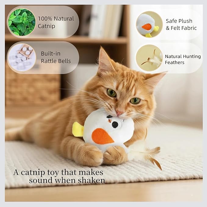 5 Pcs Catnip Toys for Cats, Silvervine Interactive Cat Toy Set with Squeaker & Feathers, Natural Organic Catnip Dental Chew Toys for Kitten Teething, Boredom & Anxiety Relief Plush Set