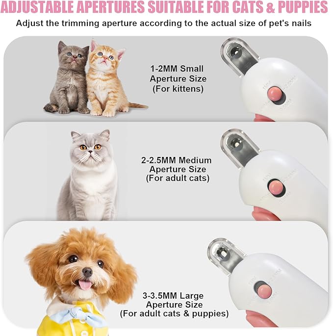 Cat Nail Clipper with Adjustable Aperture, Small Dog Nail Trimmer with 4 Gears & Nail File, Safe Pet Claw Clipper Grooming Tool to Avoid Over Cutting, Professional Pet Nail Cutter for Beginners (Pink)
