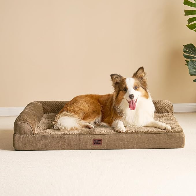 EHEYCIGA Extra Large Dog Bed Othorpedic, Memory Foam XL Dog Bed with Washable Removable Cover, Waterproof Pet Sofa Couch XLarge Size Dogs with Nonskid Bottom, 44x32x6.5, Camel