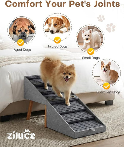 Dog Ramp for Bed & Couch, Dog Stairs 21.06 inches High for Large/Medium/Small Doggie, Foldable 2 in 1 Wooden Pet Steps for Puppy Older and Injured Dogs, Split Ottoman Design, No-Slip Surface